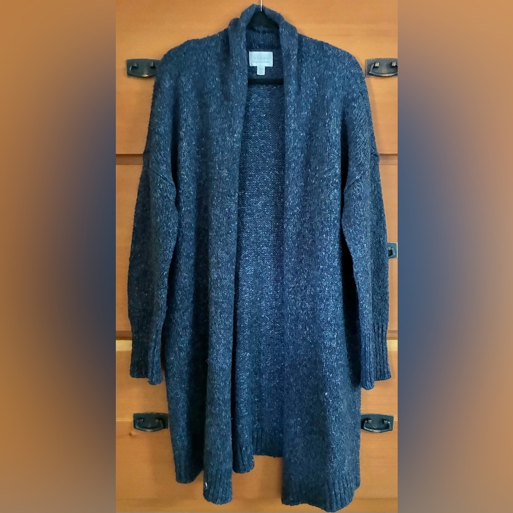Hinge Open Front Cardigan Sweater XS/S Navy Blue Long Cozy Knit